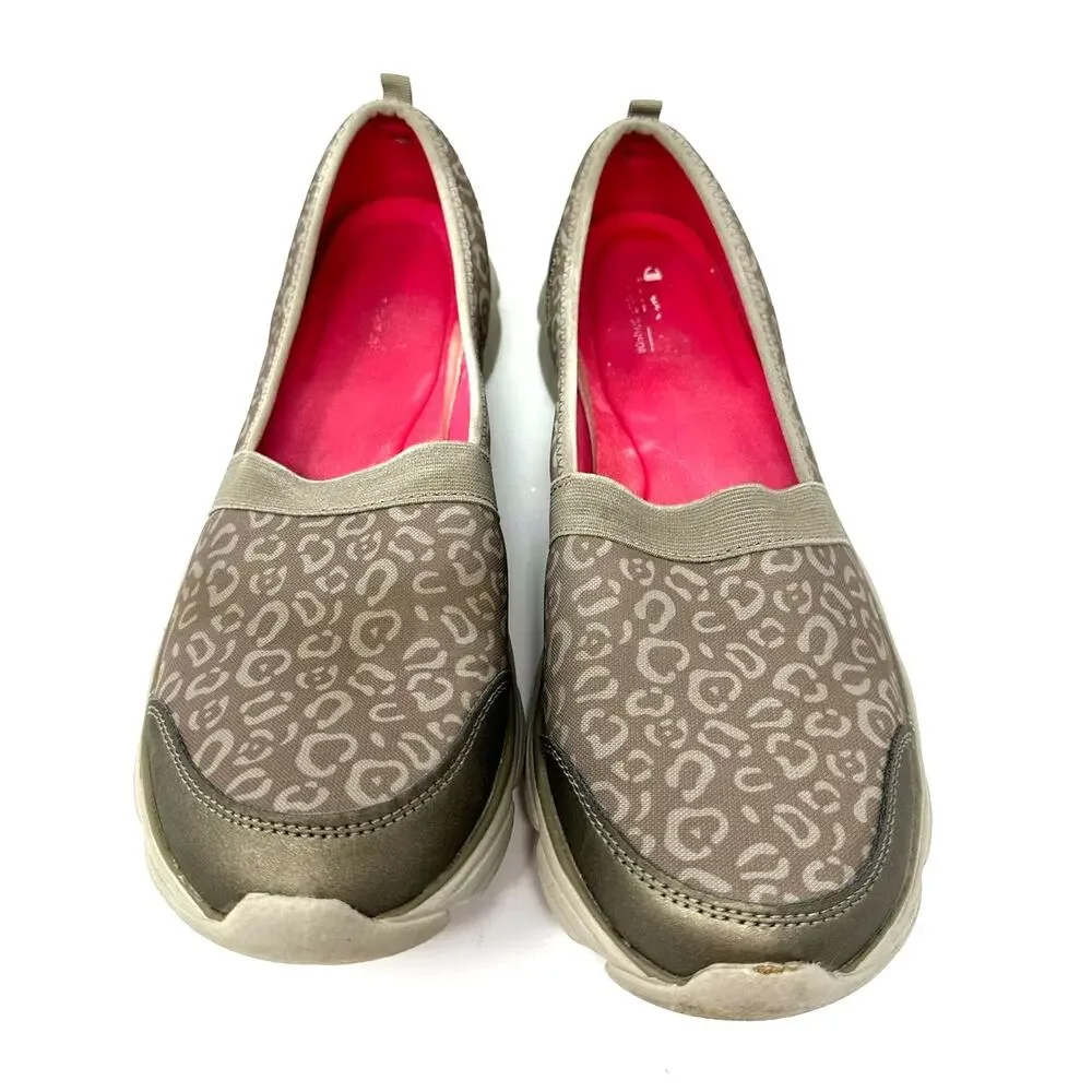 Champion Size 11 Flats Tan Leopard Print Slip On Sneaker Walking Hiking Outdoors